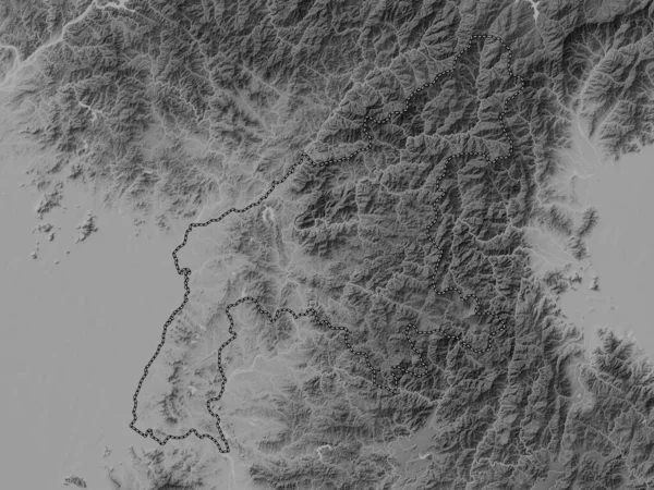 Yongan Namdo Provinz Nordkorea Graustufen Höhenkarte Mit Seen Und Flüssen — Stockfoto