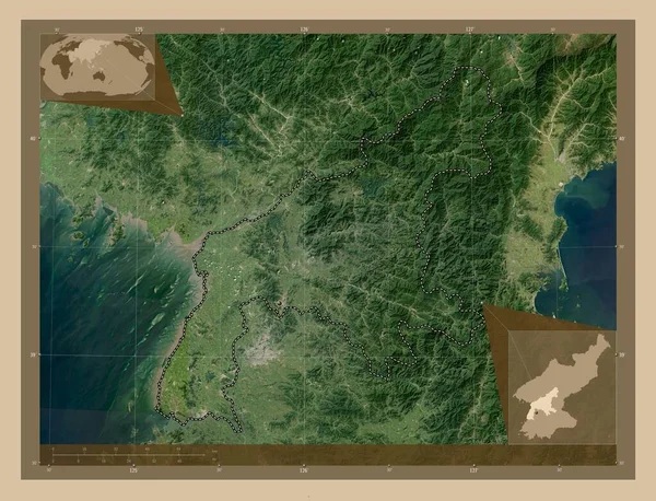 Yongan Namdo Province North Korea Low Resolution Satellite Map Corner — Stock Photo, Image