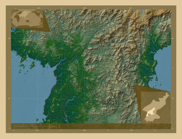 Yongan Namdo Провінція Північна Корея Кольорові Карти Висот Озерами Річками — стокове фото