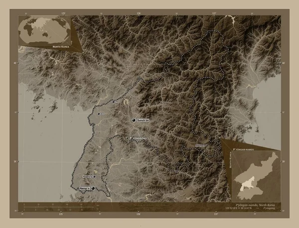 Yongan Namdo Επαρχία Της Βόρειας Κορέας Υψόμετρο Χάρτη Χρωματισμένο Τόνους — Φωτογραφία Αρχείου