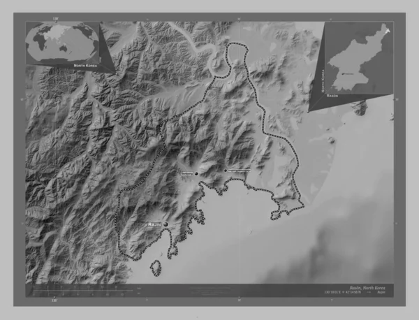Rason Direkt Styrd Stad Nordkorea Grayscale Höjdkarta Med Sjöar Och — Stockfoto