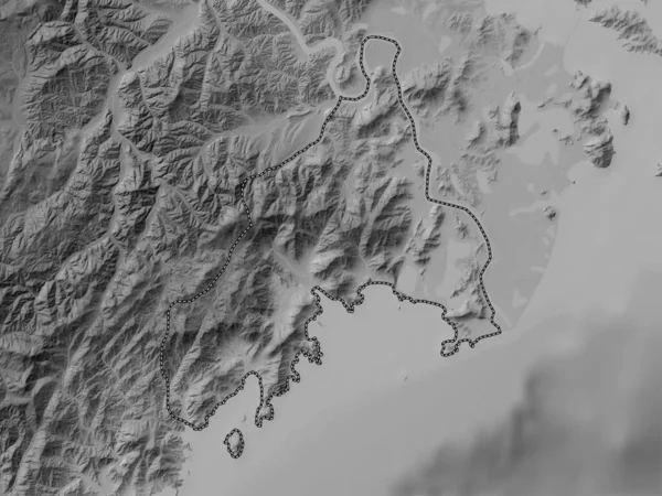 直接统治的城市朝鲜 带有湖泊和河流的灰度高程图 — 图库照片