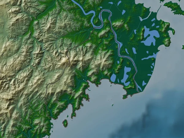Расон Управляемый Напрямую Городом Северная Корея Цветная Карта Высот Озерами — стоковое фото