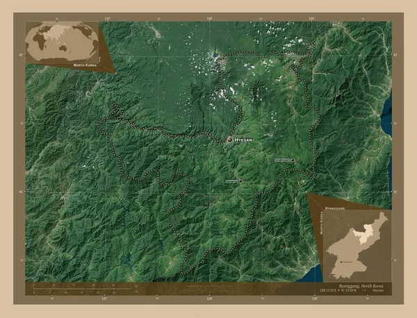 Ryanggang Província Coreia Norte Mapa Satélite Baixa Resolução Locais Nomes — Fotografia de Stock