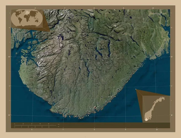 Agder Condado Noruega Mapa Satélite Baixa Resolução Locais Das Principais — Fotografia de Stock