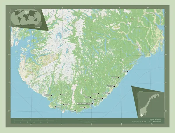 Agder County Norway Відкрита Карта Вулиць Місця Розташування Назви Великих — стокове фото