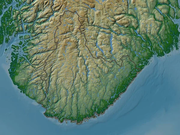 Agder County Norway Кольорові Карти Висот Озерами Річками — стокове фото