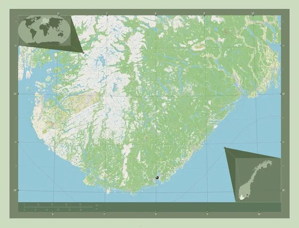 Agder Condado Noruega Abrir Mapa Rua Mapa Localização Auxiliar Canto — Fotografia de Stock