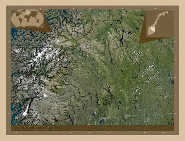 Innlandet Επαρχία Νορβηγίας Δορυφορικός Χάρτης Χαμηλής Ανάλυσης Γωνιακοί Χάρτες Βοηθητικής — Φωτογραφία Αρχείου