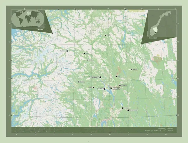 Innlandet Графство Норвегія Відкрита Карта Вулиць Місця Розташування Назви Великих — стокове фото