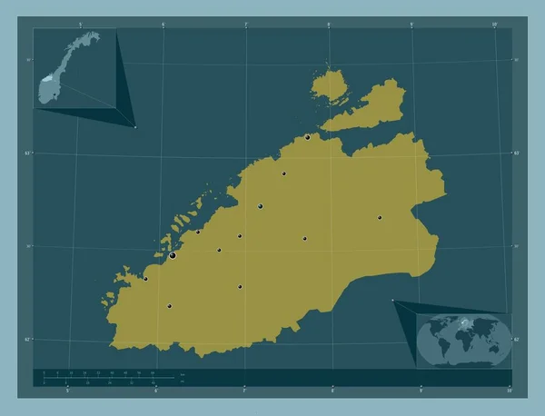 Mre Romsdal 挪威县 固体的颜色形状 该区域主要城市的所在地点 角辅助位置图 — 图库照片