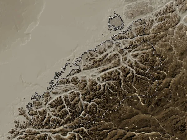 Mre Romsdal Okres Norsko Nadmořská Mapa Zabarvená Sépiovými Tóny Jezery — Stock fotografie