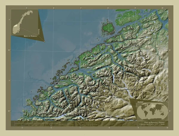 Mre Romsdal Okręg Norweski Mapa Wzniesień Kolorowa Stylu Wiki Jeziorami — Zdjęcie stockowe