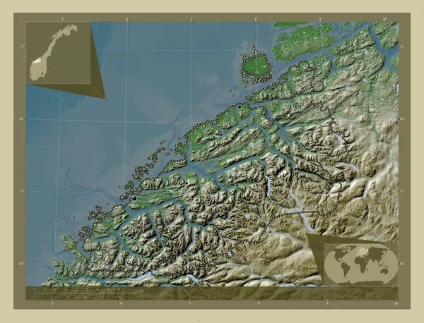 Mre Romsdal Okręg Norweski Mapa Wzniesień Kolorowa Stylu Wiki Jeziorami — Zdjęcie stockowe