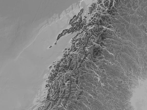 Nordland Επαρχία Της Νορβηγίας Υψόμετρο Γκρι Χάρτη Λίμνες Και Ποτάμια — Φωτογραφία Αρχείου