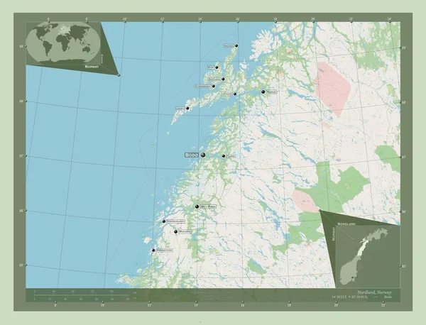 Nordland Okres Norsko Otevřít Mapu Ulice Umístění Názvy Velkých Měst — Stock fotografie
