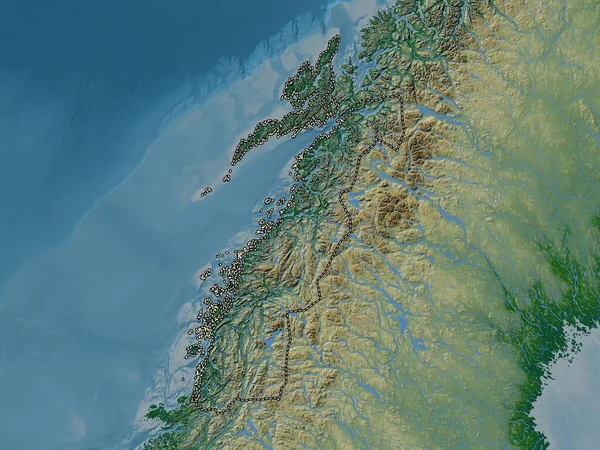 Нордланд Графство Норвегія Кольорові Карти Висот Озерами Річками — стокове фото