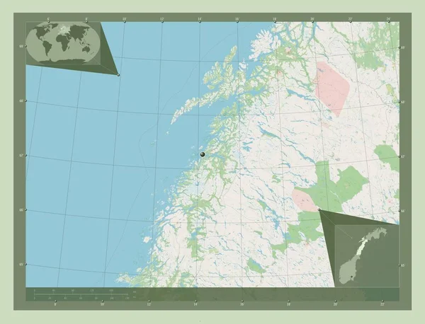 Nordland Provincie Noorwegen Open Plattegrond Hulplocatiekaarten Hoek — Stockfoto