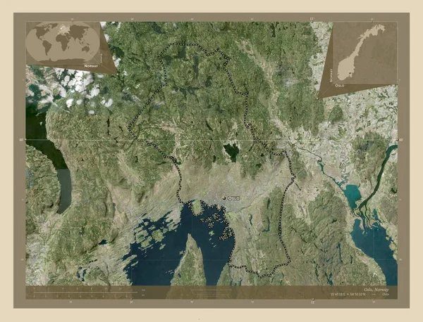 Όσλο Κομητεία Νορβηγίας Υψηλής Ανάλυσης Δορυφορικός Χάρτης Τοποθεσίες Και Ονόματα — Φωτογραφία Αρχείου