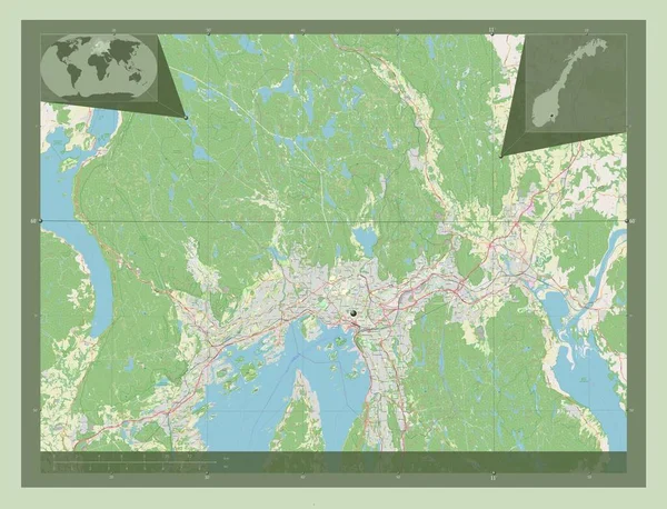 Oslo Provincie Noorwegen Open Plattegrond Hulplocatiekaarten Hoek — Stockfoto