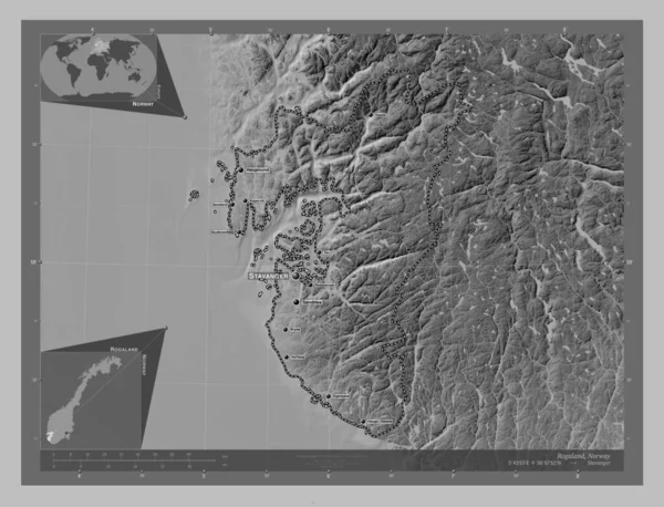 Рогаленд Графство Норвегия Карта Высот Оттенках Серого Озерами Реками Места — стоковое фото