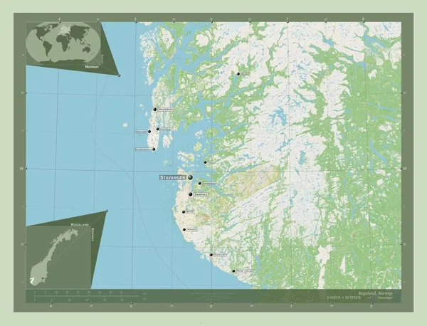 Rogaland Contea Norvegia Mappa Stradale Aperta Località Nomi Delle Principali — Foto Stock