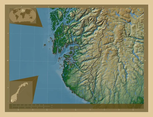 Рогаленд Графство Норвегія Кольорові Карти Висот Озерами Річками Розташування Великих — стокове фото
