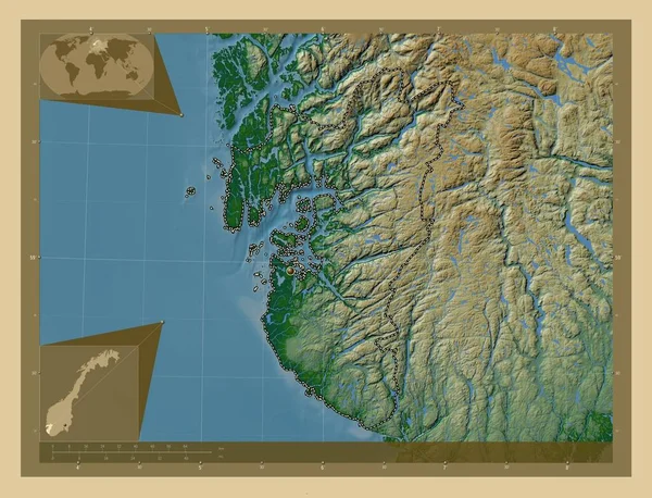 Рогаленд Графство Норвегия Цветная Карта Высоты Озерами Реками Вспомогательные Карты — стоковое фото
