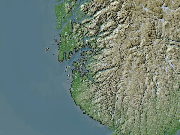 ノルウェーの郡 ロガランド 湖や川とWikiスタイルで着色された標高マップ — ストック写真