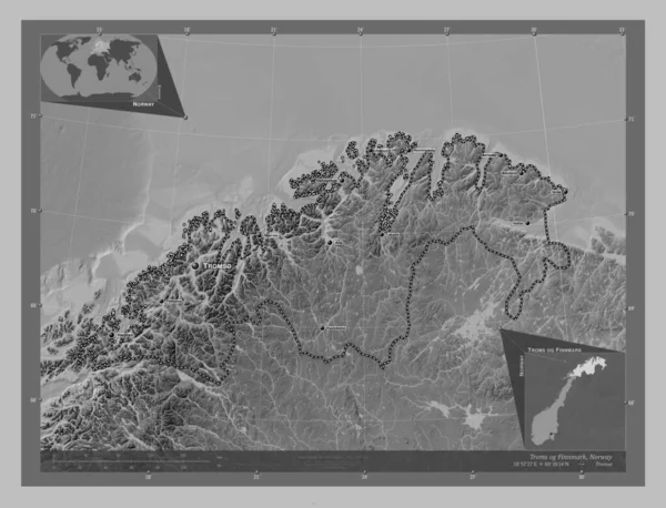 Troms Van Finnmark Provincie Noorwegen Grayscale Hoogte Kaart Met Meren — Stockfoto