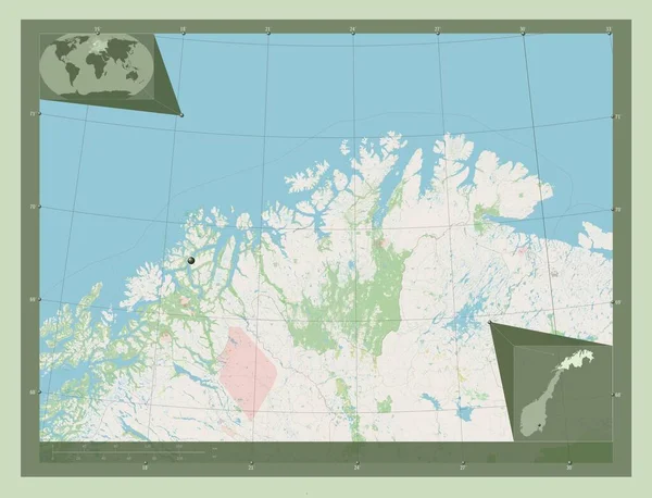 Troms Finnmark Κομητεία Της Νορβηγίας Χάρτης Του Δρόμου Γωνιακοί Χάρτες — Φωτογραφία Αρχείου