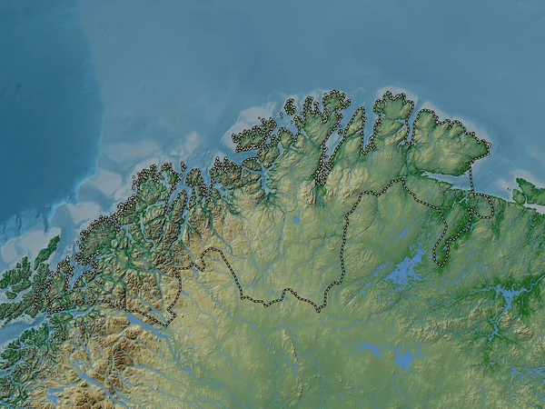 Тромс Финнмарк Округ Норвегия Цветная Карта Высот Озерами Реками — стоковое фото