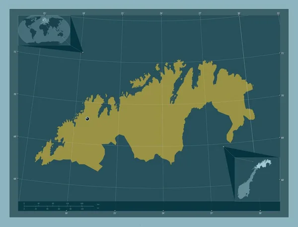 Troms Finnmark Κομητεία Της Νορβηγίας Ατόφιο Χρώμα Γωνιακοί Χάρτες Βοηθητικής — Φωτογραφία Αρχείου