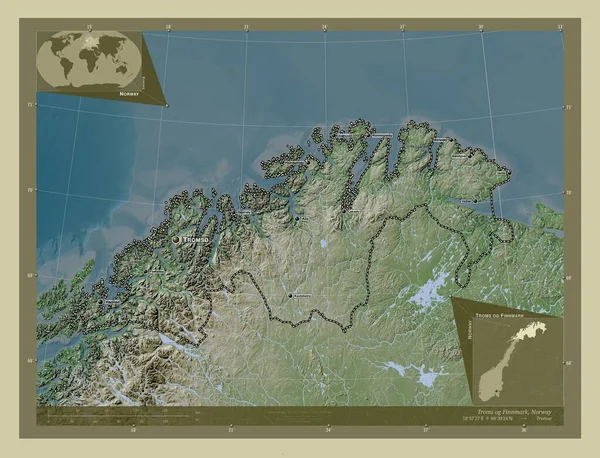 Troms Finnmark Norvégia Megye Magassági Térkép Színes Wiki Stílusban Tavak — Stock Fotó