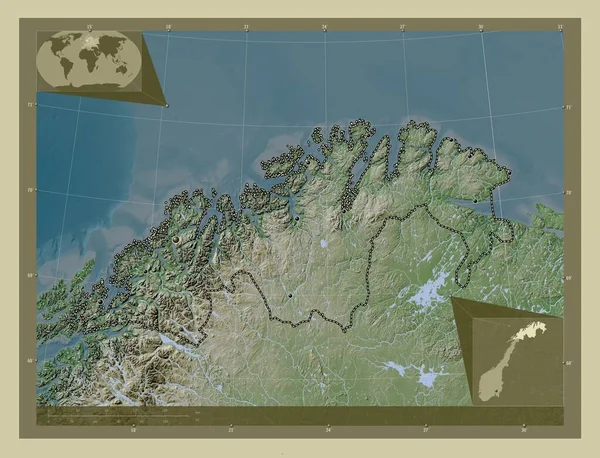 Troms Finnmark Κομητεία Της Νορβηγίας Υψόμετρο Χάρτη Χρωματισμένο Στυλ Wiki — Φωτογραφία Αρχείου