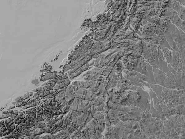Trndelag Okres Norsko Bilevel Elevační Mapa Jezery Řekami — Stock fotografie