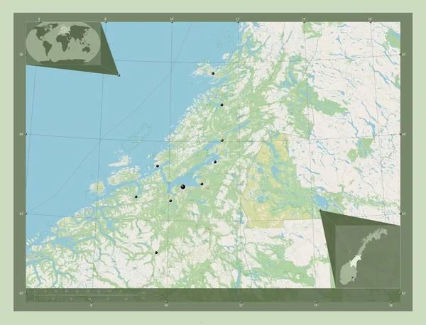 Trndelag Okręg Norwegii Otwórz Mapę Ulic Lokalizacje Dużych Miast Regionu — Zdjęcie stockowe