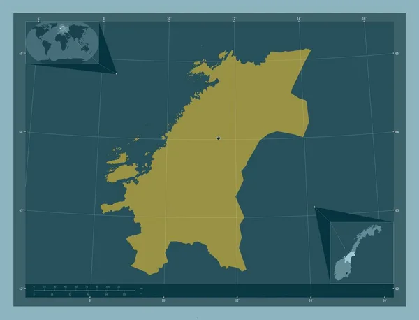 Trndelag Επαρχία Της Νορβηγίας Ατόφιο Χρώμα Γωνιακοί Χάρτες Βοηθητικής Θέσης — Φωτογραφία Αρχείου