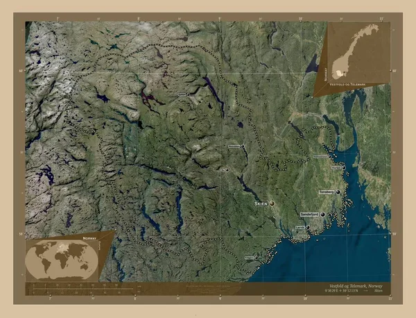 Vestfold Telemark Κομητεία Της Νορβηγίας Δορυφορικός Χάρτης Χαμηλής Ανάλυσης Τοποθεσίες — Φωτογραφία Αρχείου
