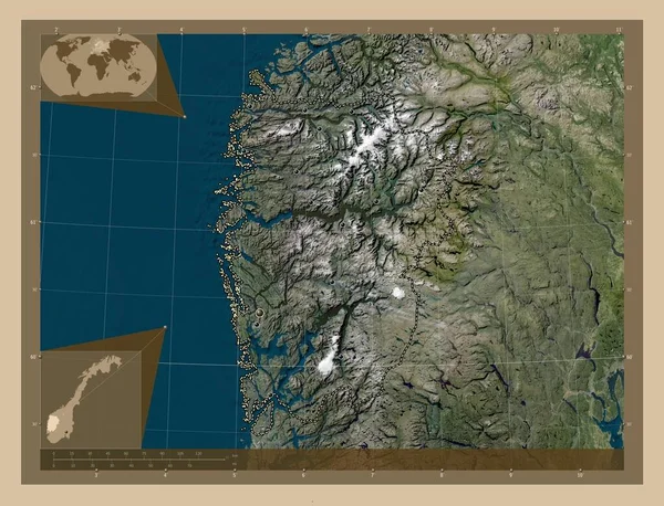 Vestland Provincie Noorwegen Lage Resolutie Satellietkaart Locaties Van Grote Steden — Stockfoto