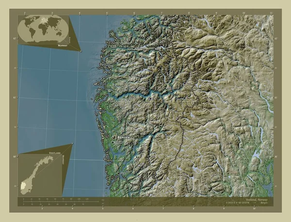 Вестленд Графство Норвегія Висота Карти Забарвлена Вікі Стилі Озерами Річками — стокове фото