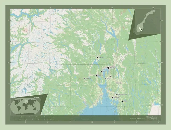 Viken Okręg Norwegii Otwórz Mapę Ulic Lokalizacje Nazwy Głównych Miast — Zdjęcie stockowe