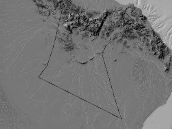 Dakhliyah Region Oman Bilevel Elevation Map Lakes Rivers — Stock Photo, Image