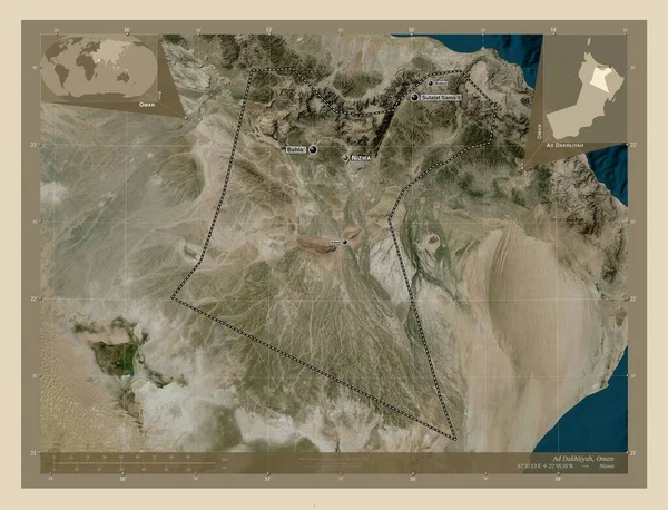 Dakhliyah Regione Dell Oman Mappa Satellitare Alta Risoluzione Località Nomi — Foto Stock