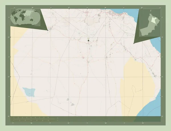 Dakhliyah Περιφέρεια Ομάν Χάρτης Του Δρόμου Γωνιακοί Χάρτες Βοηθητικής Θέσης — Φωτογραφία Αρχείου