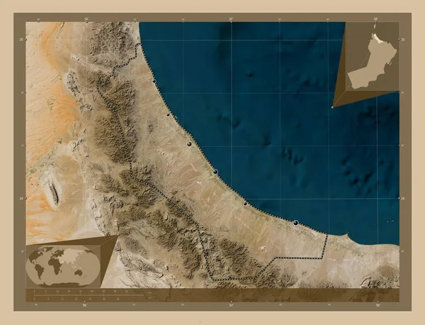 Batinah North Regionen Oman Lågupplöst Satellitkarta Platser För Större Städer — Stockfoto