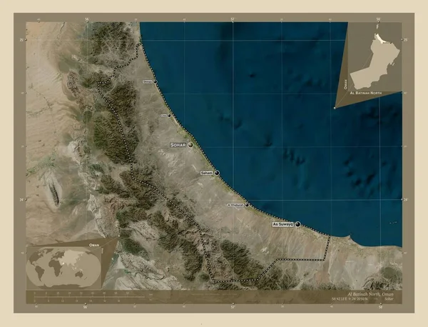 Batinah North Region Omanu Mapa Satelity Wysokiej Rozdzielczości Lokalizacje Nazwy — Zdjęcie stockowe