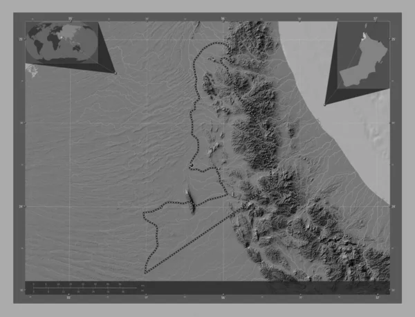 Buraymi Regio Van Oman Hoogteplattegrond Met Meren Rivieren Hulplocatiekaarten Hoek — Stockfoto