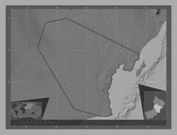Wusta Región Omán Mapa Elevación Bilevel Con Lagos Ríos Ubicaciones —  Fotos de Stock