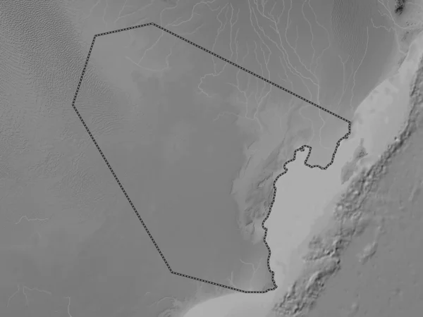 Wusta Region Oman Grayscale Elevation Map Lakes Rivers — Stock Photo, Image